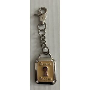 Sienna Ricchi Logo Purse Charm Clip Keyring Silver Tone Metal Yellow EUC